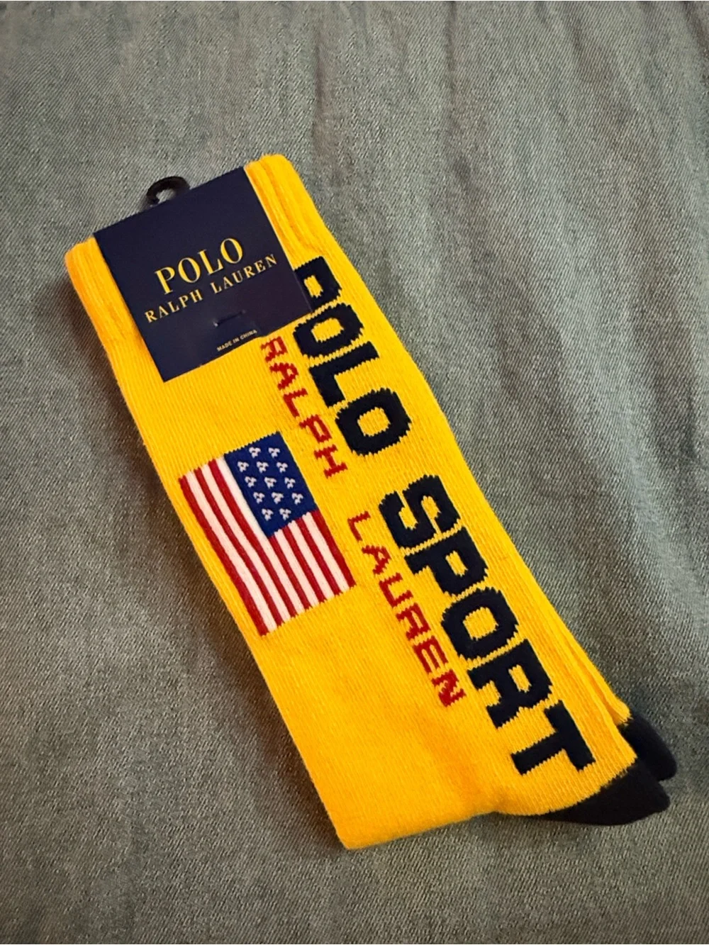 Polo by Ralph Lauren Gold Athletic Crew Socks with Navy Accents